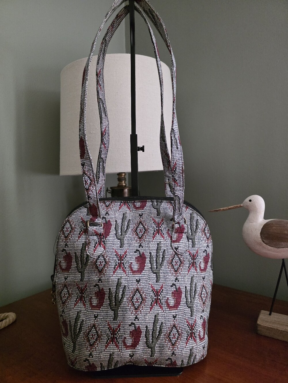 Nicole Miller 100% Silk Southwestern Cactus Chili Pepper Dome Satchel Y2K Bag